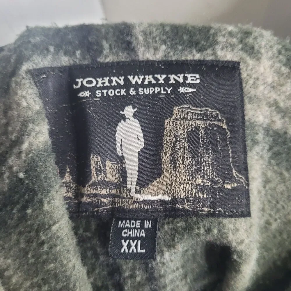 John Wayne XXL fleece jacket sweater button down zip pullover plaid